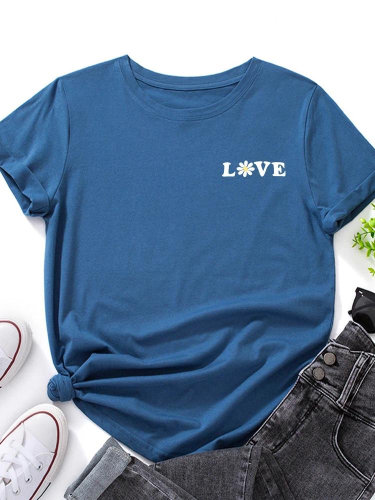 Brust Kleiner Gänseblümchen Liebesbrief Druck Damen T-Shirt Kurzarm O-Ausschnitt Locker Damen T-Shirt Damen T-Shirt Tops Camisetas Mujer