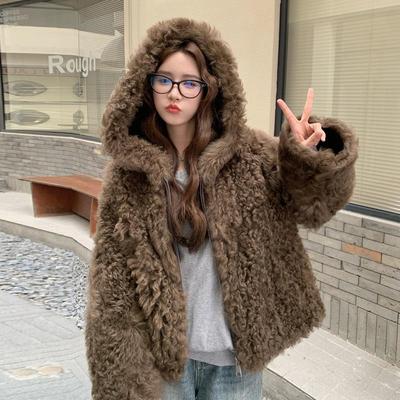 2026 Women's Winter Hooded Fur Coat - Korean Leather-Fur Blend, Age-Reducing Style
