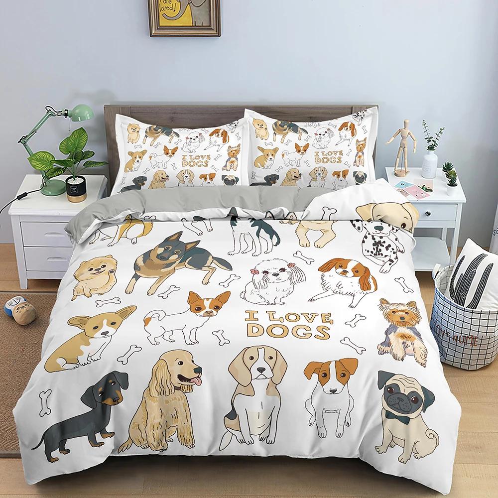 Dachshund Dog Bedding Set Cute Colorful Puppy Duvet Cover Cartoon Polyester Quilt Cover Pet Dog Home Textiles King Queen 2/3pcs
