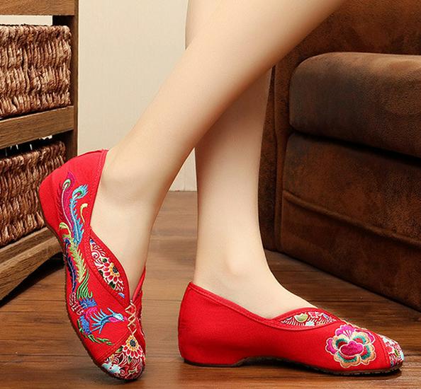 Zářivé jarní fénixové taneční boty na vysokém podpatku: Pohodlná vyšívaná podrážka z hovězí kůže v pekingském stylu