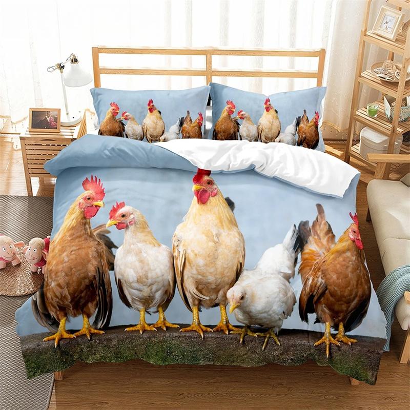 Farm Chicken King Queen Full Duvet Cover Hen Lovely Chick Bedding Set Family Animal Quilt Cover 2/3pcs Polyester Comforter Cover