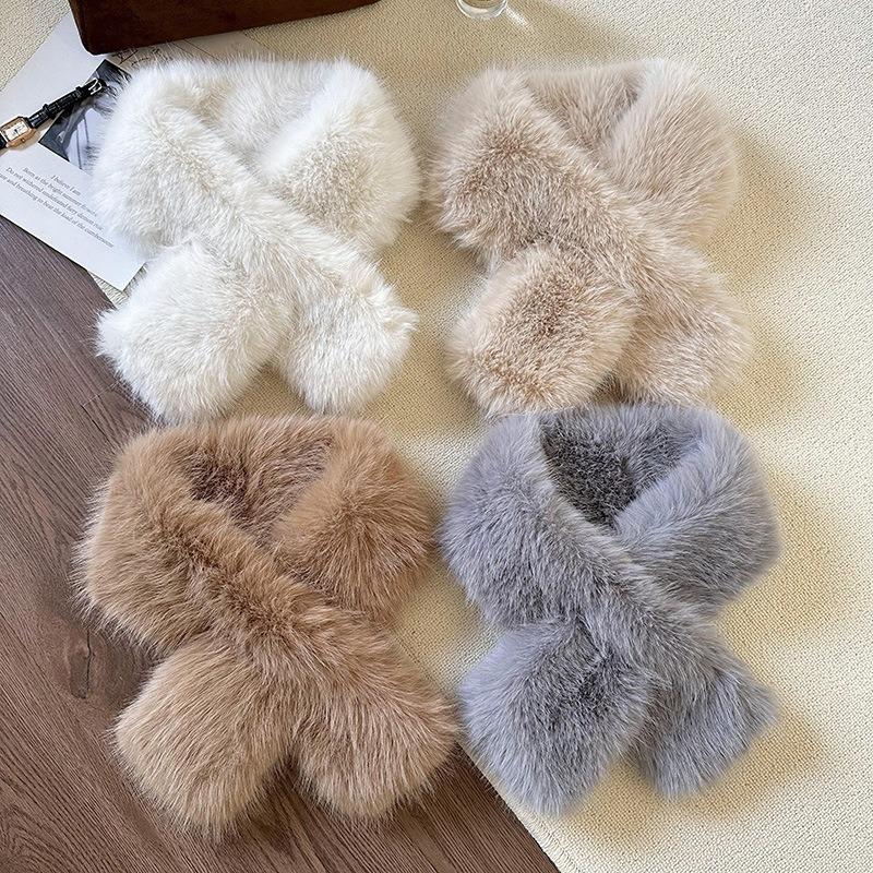 New Imitation Rex Rabbit Hair Cross Neck Cover Scarf Autumn and Winter Versatile Thickened Warm Couple Student Neck Scarf