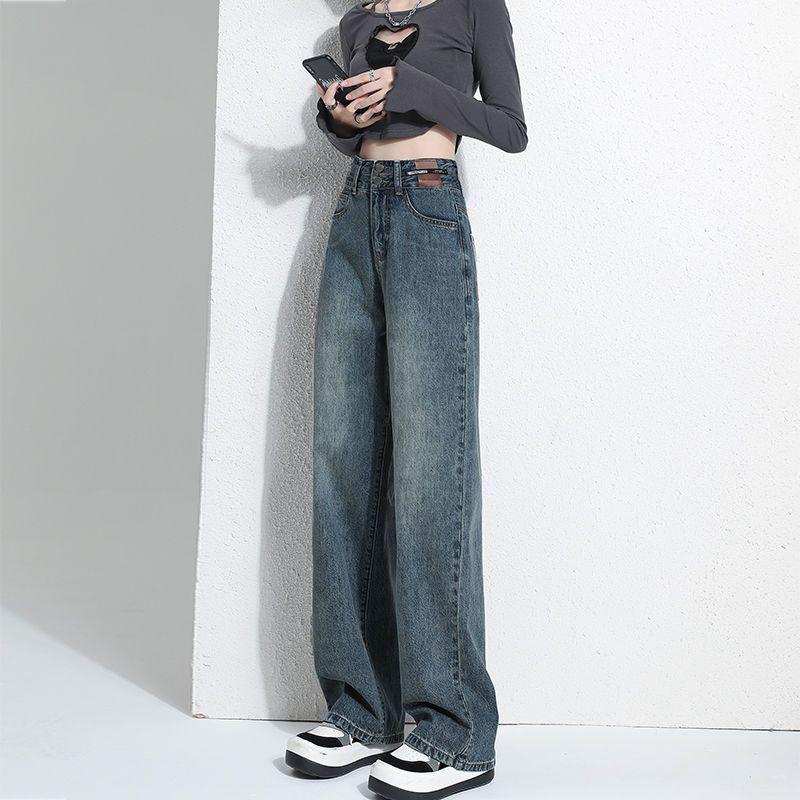 

Women s Retro High-Waisted Wide-Leg Jeans - Versatile, Slimming, Floor-Length Pants for Spring & Autumn M