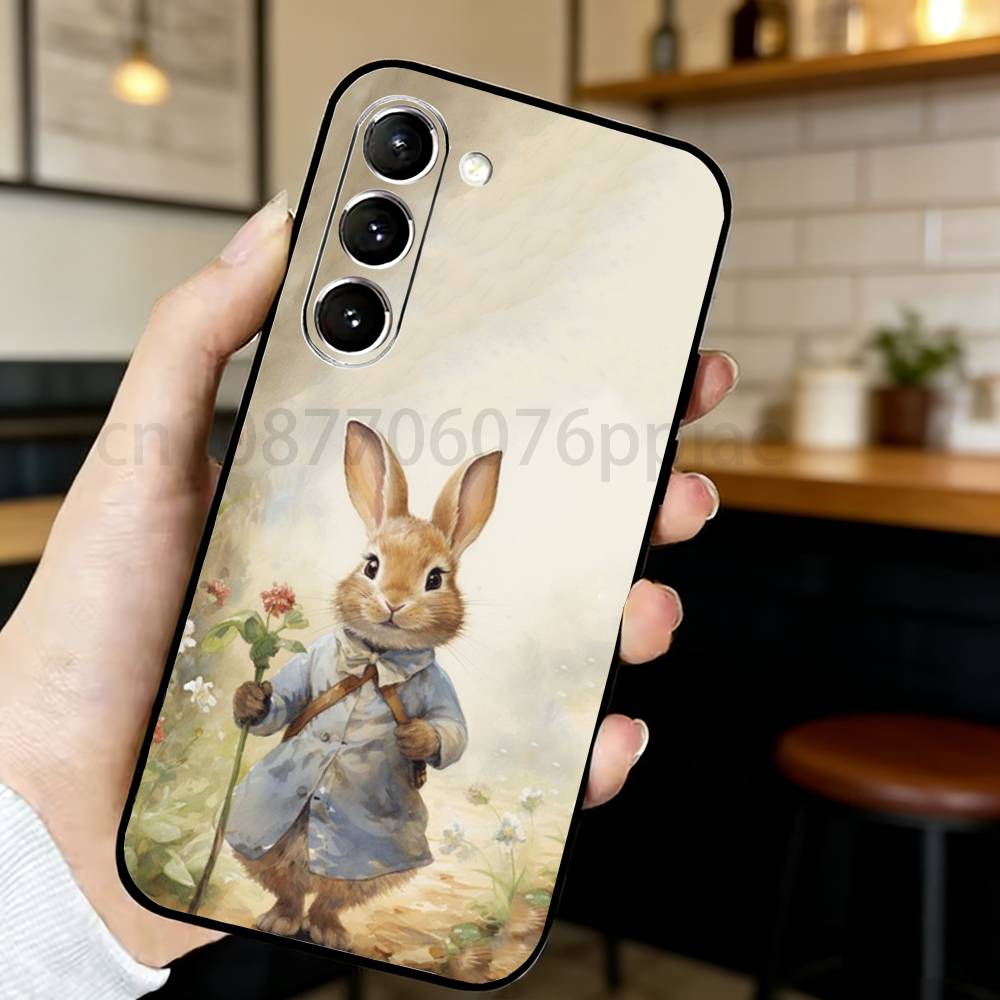 Cute P-Peter Rabbit Phone Case For Samsung S20,21,22,23,24,25,26 Ultra,Plus,Black Soft Cover