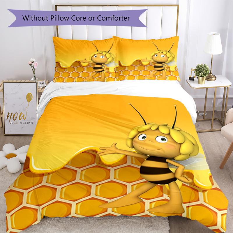 3pcs Maya the Bee Pattern Bedding Set Duvet Cover Set Includes Duvet Cover &pillowcases, Perfect All Season Bedroom Decoration & Gift