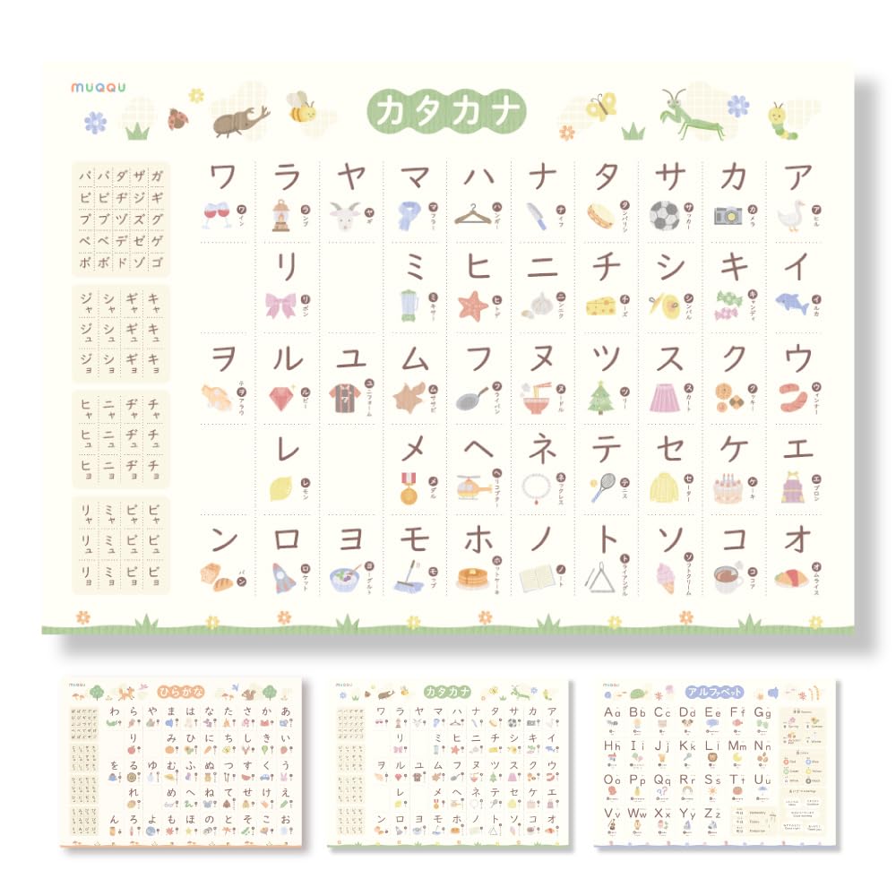 Bath Mana Made In Learning Poster [MUQQU] Poster, Hiragana, Katakana, Alphabet, Toddler, A-I-U-E-O, B3, Lab, Stylish, Japan, Educational, Waterproof,