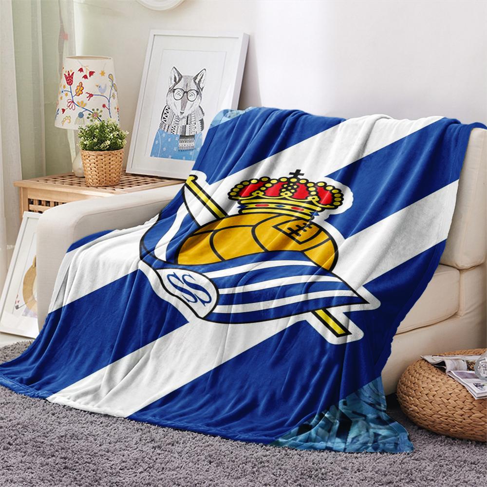 1Pc Real Sociedad Print Flannel Blanket, High Quality Comfortable for All Seasons, Home Decor, Warmth and Comfort, Perfect for Christmas Gifts