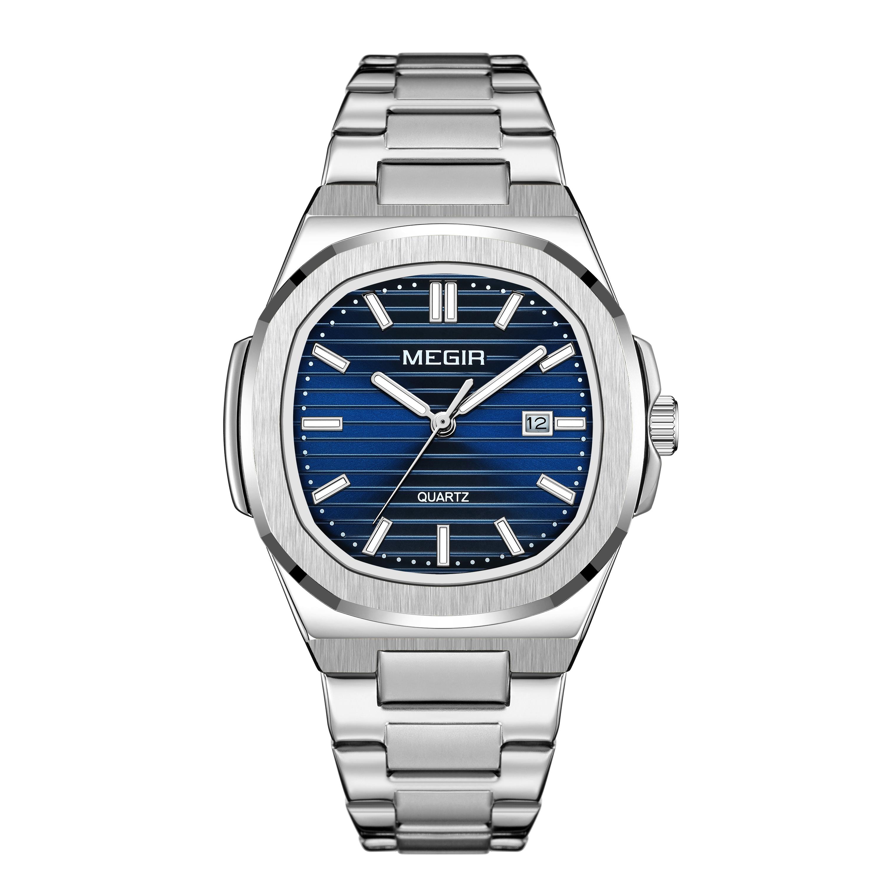 

MEGIR Роскошные Мужские Бизнес Часы Водонепроницаемый Ремешок из Нержавеющей Стали Люминесцентные Кварцевые Спортивные Наручные Часы Мужские Часы Montre Homme 1084 глубокий/синий