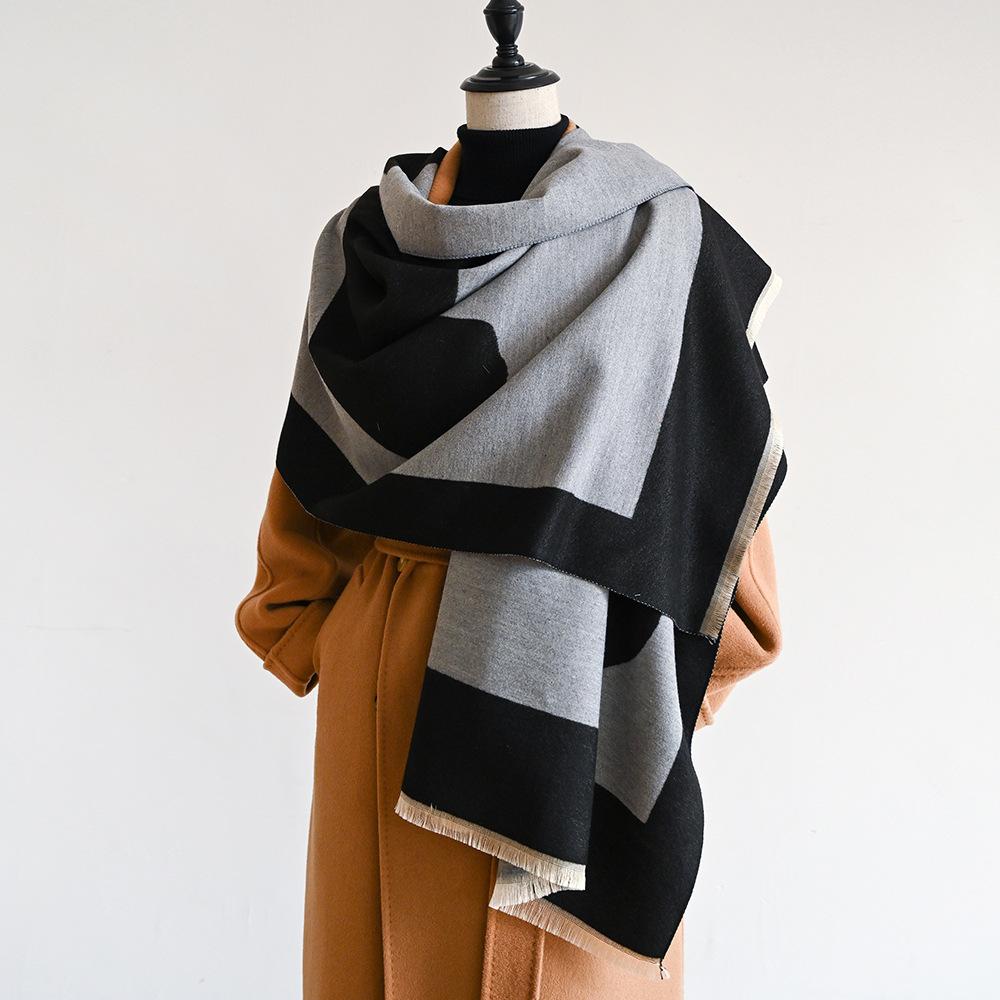Jacquard landscape painting imitation cashmere scarf for women's office air-conditioned room thick and warm long trendy scarf
