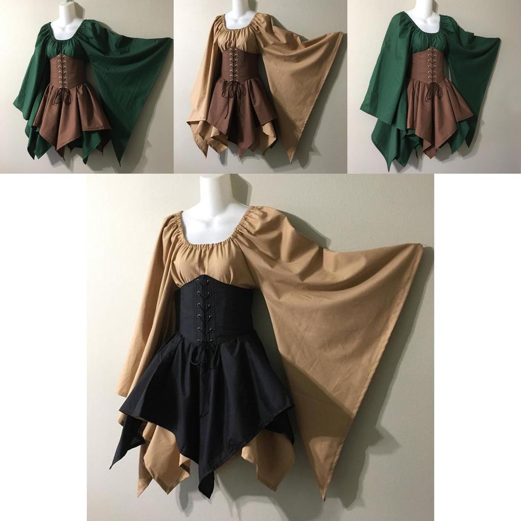 Bezauberndes Mittelalterliches Damen Waldelfen Feenkleid Korsett Set Für Halloween Magie