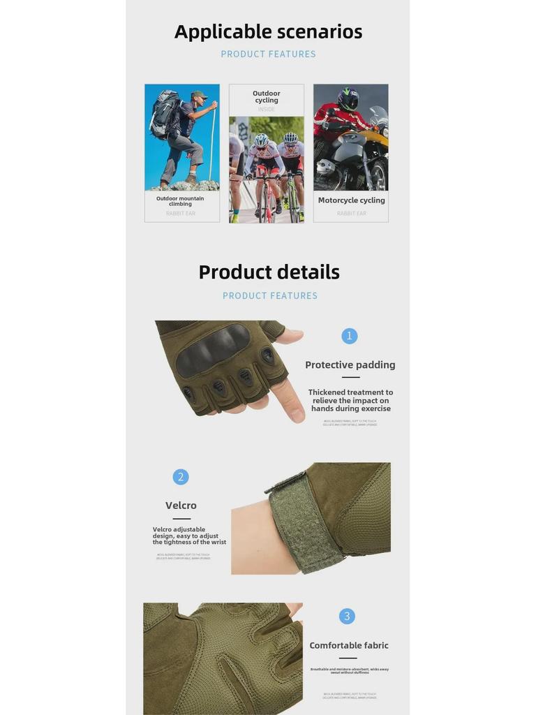 Half-Finger Tactical Gloves for Outdoor Sports, Cycling & Mountaineering – Non-Slip, Wear-Resistant, Fingerless Design