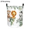 Round Laundry Hamper with Adorable Green Forest Lion Cluster Print, Foldable Multi-Functional Polyester Fabric Storage Box, Decorative Storage Basket 