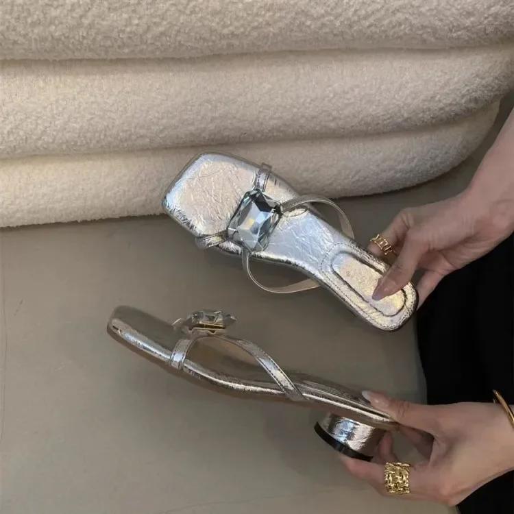 Fashion Women's Sandals Fashion Luxury Square Toe Diamond Open Toe Slippers Outdoor High Heels Zapatillas De Mujer