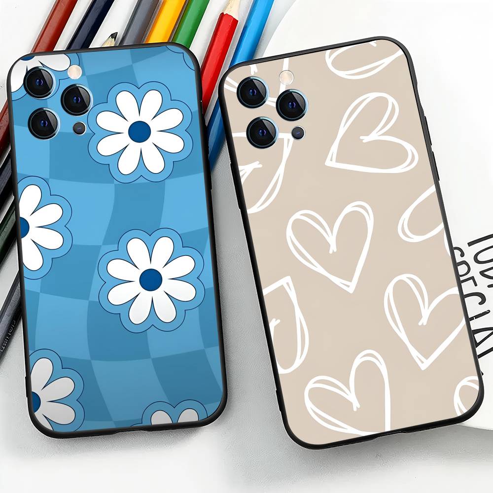 Flower Art For IPhone 15 16 14 Plus 13 12 11 17 Pro Max 17 Air Black Soft Phone Cover