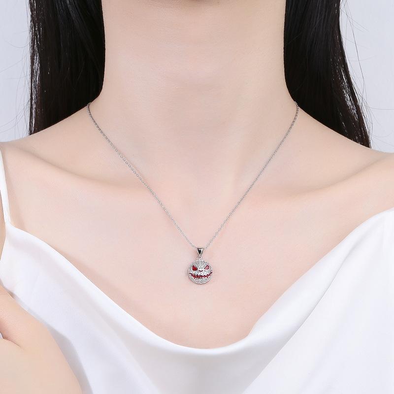 Hip-hop Diamond-set Thriller Expression Halloween Necklace Design Round Ring Jewelry Set