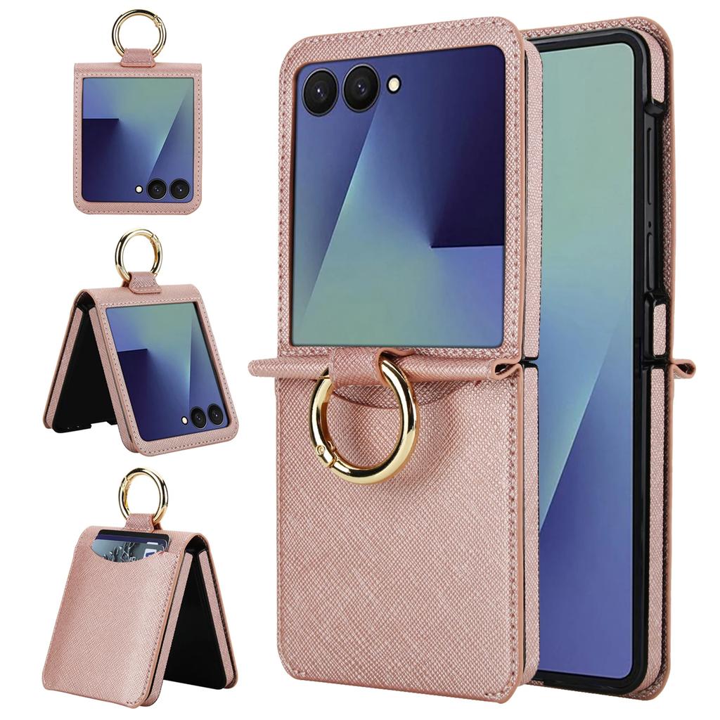 Simple Fashion Leather Wallet Card Slot Phone Case For Samsung Galaxy Z Flip 7 FE 6 5 4 with Ring Holder Grip Shockproof Cover