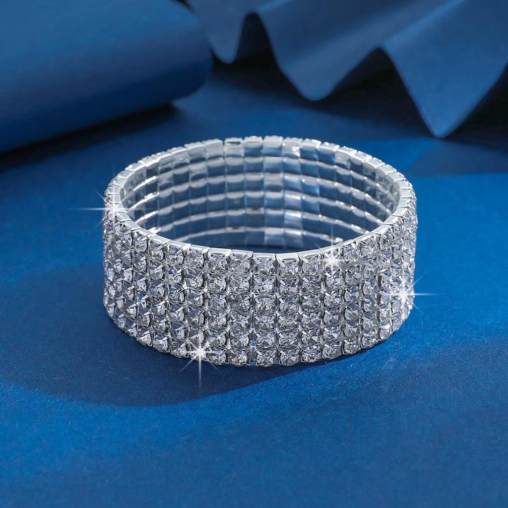 Bracelet de luxe léger et ajustable à plusieurs rangs, entièrement serti de diamants, idéal pour les voyages, les fêtes et les cadeaux - 5104