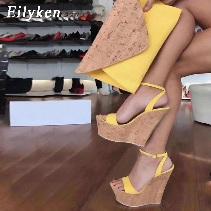 Fashion Eilyken Open Toe Ankle Strap Platform Wedges Women Sandals Super High Cover Heel Gladiator Buckle Ladies Summer Shoes