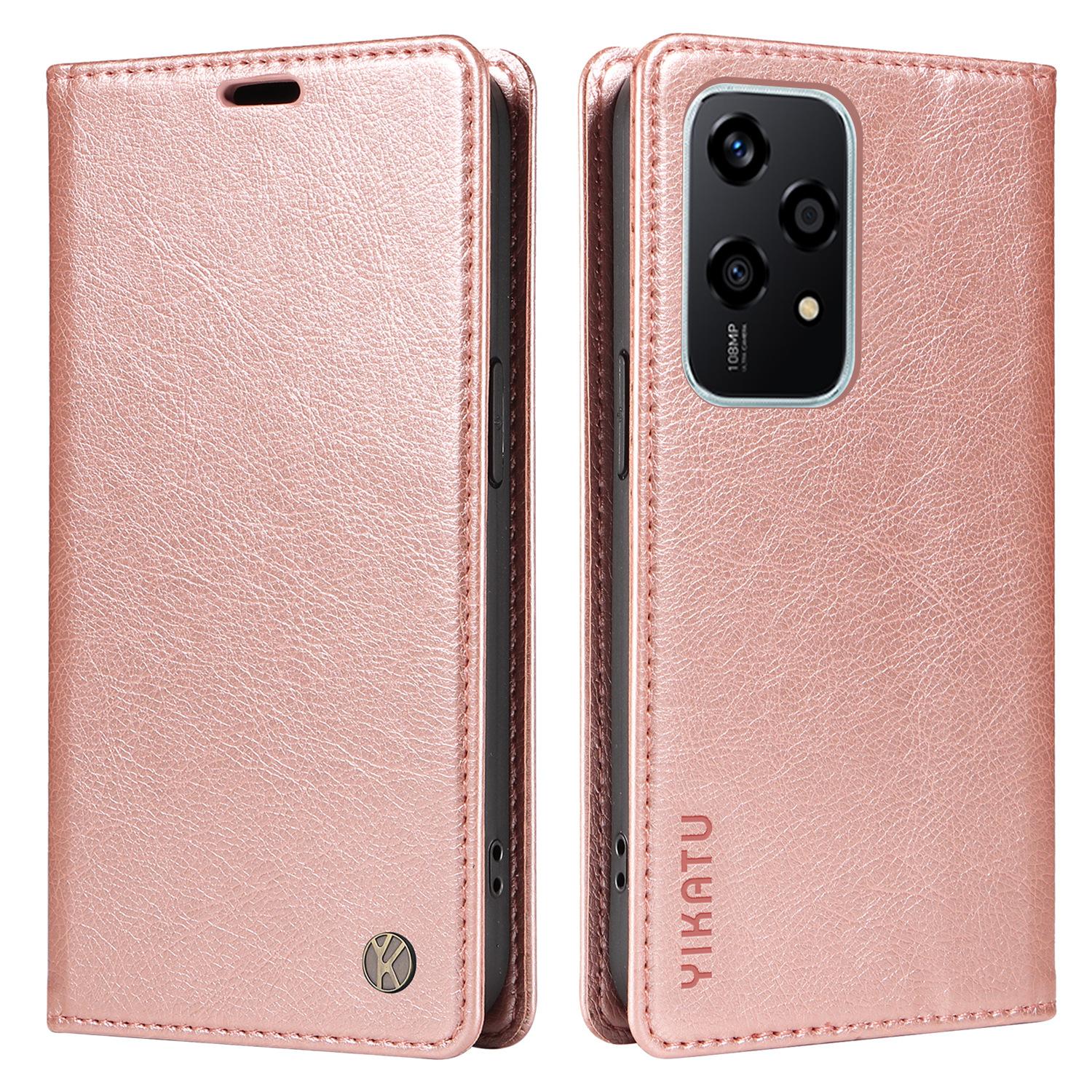 

YIKATU YK-006 For Honor 200 Lite Wallet Case Litchi Texture Leather Magnetic Absorption Phone Cover Rose Gold
