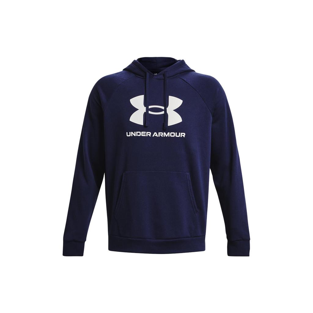 Under Armour Rival Fleece Sweatshirts Men's Navy Blue Hooded Moderate Regular Unisex 1379758-410