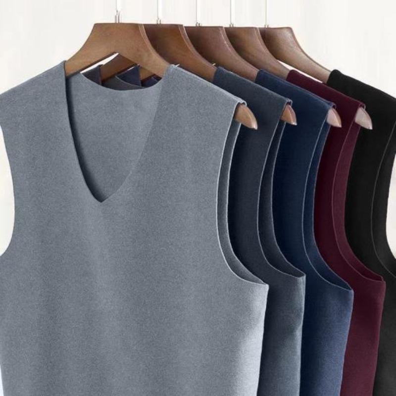 Men Winter Seamless Vest V-neck Sleeveless Thermal Underwear Elastic Slim Fit Bottoming Shirt Tops