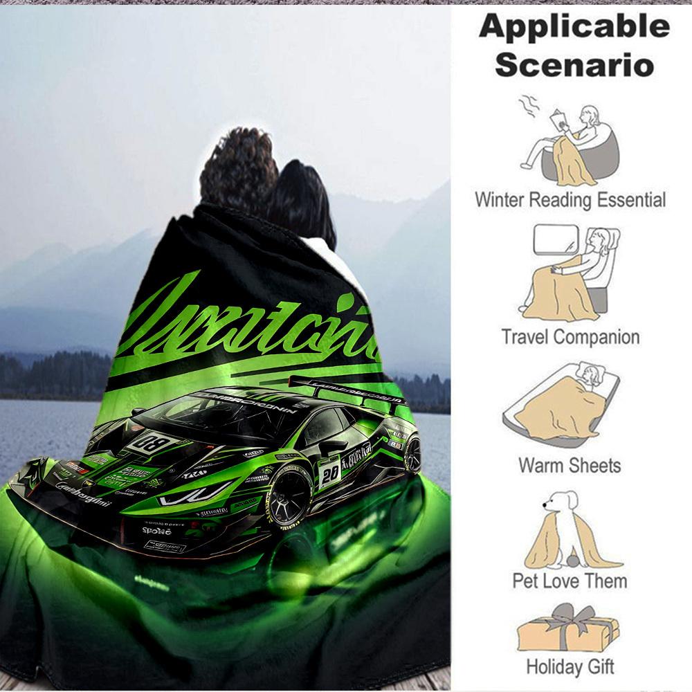 1pc Lamborghini, Racing Car Flannel Blanket [Cozy Throw Blanket] For Sofa, Bed, Travel, Camping, Livingroom, Office, Couch, Chair, And Bed