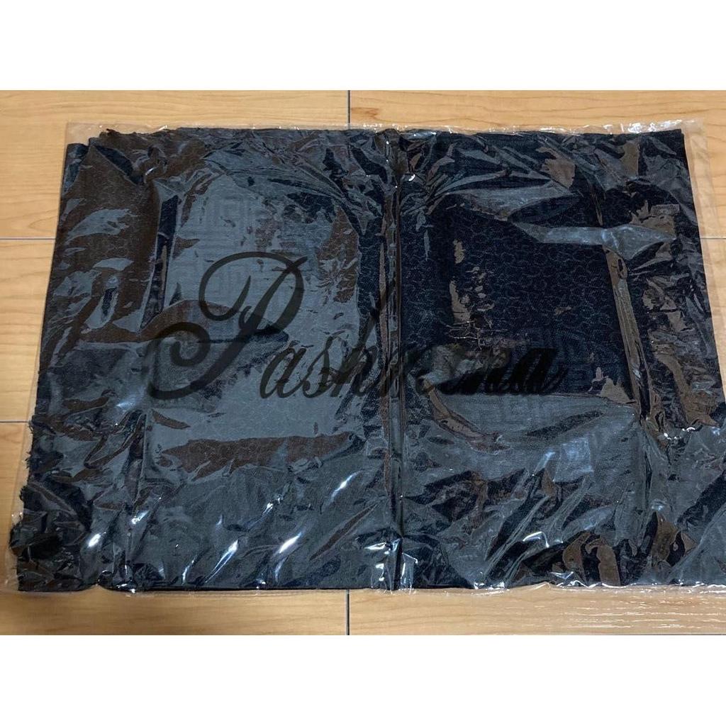 Used Unused Muffler Stole Silk Black Woven Pattern 70% PASHMINA 30% SILK Pashmina