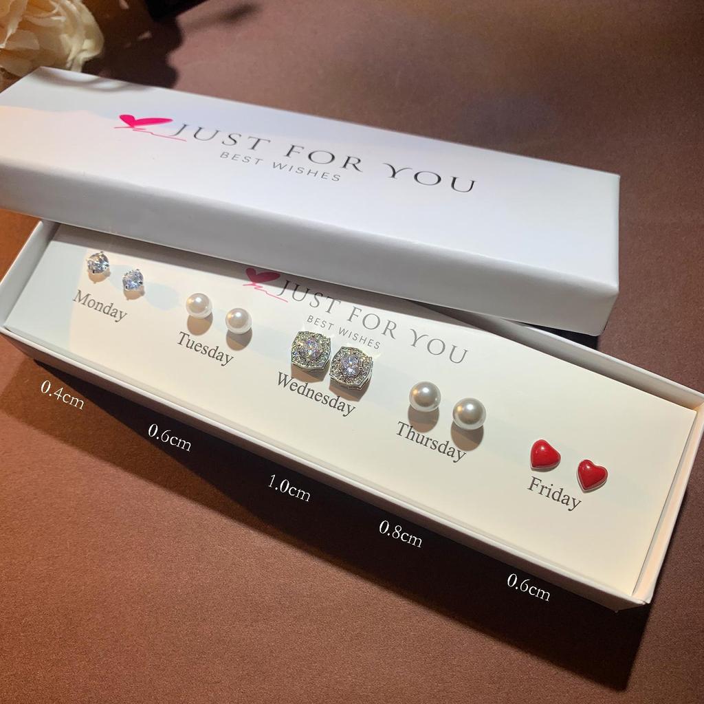 Zirkon Blume & Perle Herz Ohrstecker Set für Damen