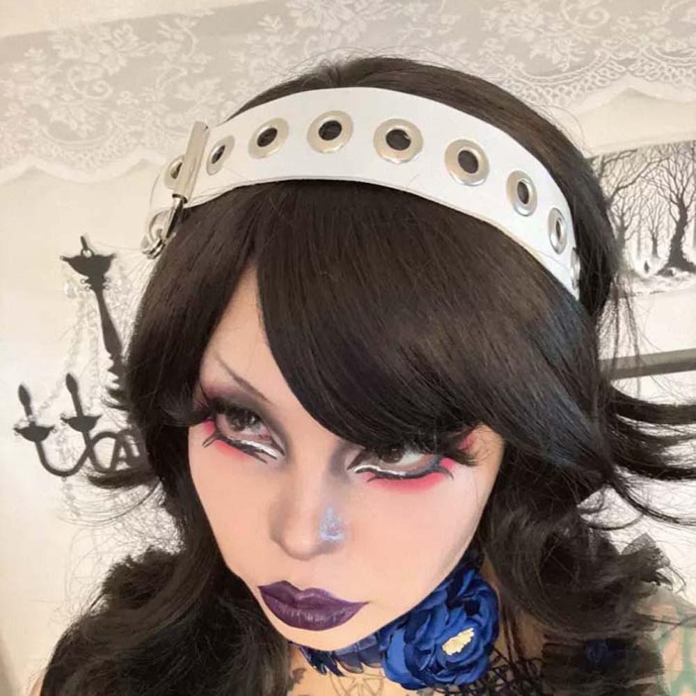 Hollow Out Steampunk Hair Hoop Rock-inspired Leather Buckle Hairband Punk Rivet Headband  Girls