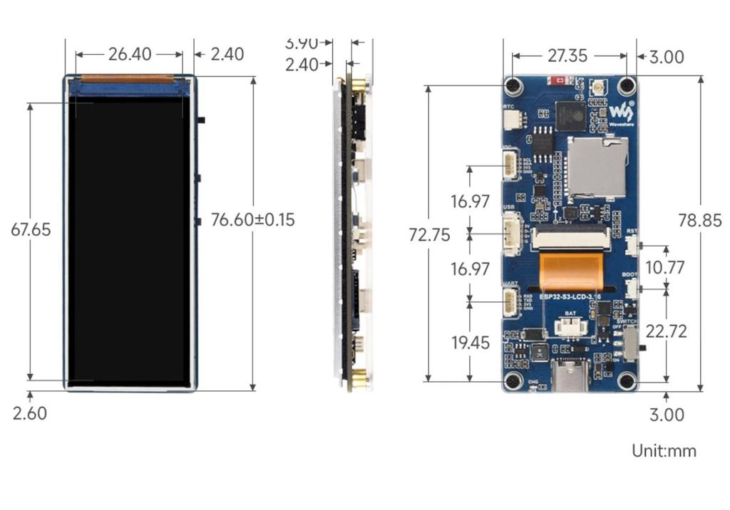 ESP32-S3 3.16" LCD Development Board, 320x820, Dual-Core 240MHz with WiFi & Bluetooth