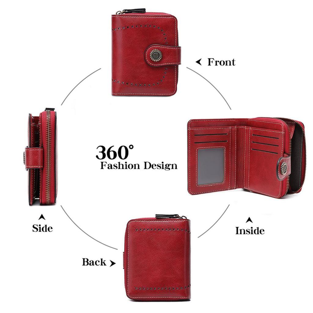 European & American Retro Women's Leather Wallet, Hollow Design, Zipper & Snap Closure, 2024 Fashion.