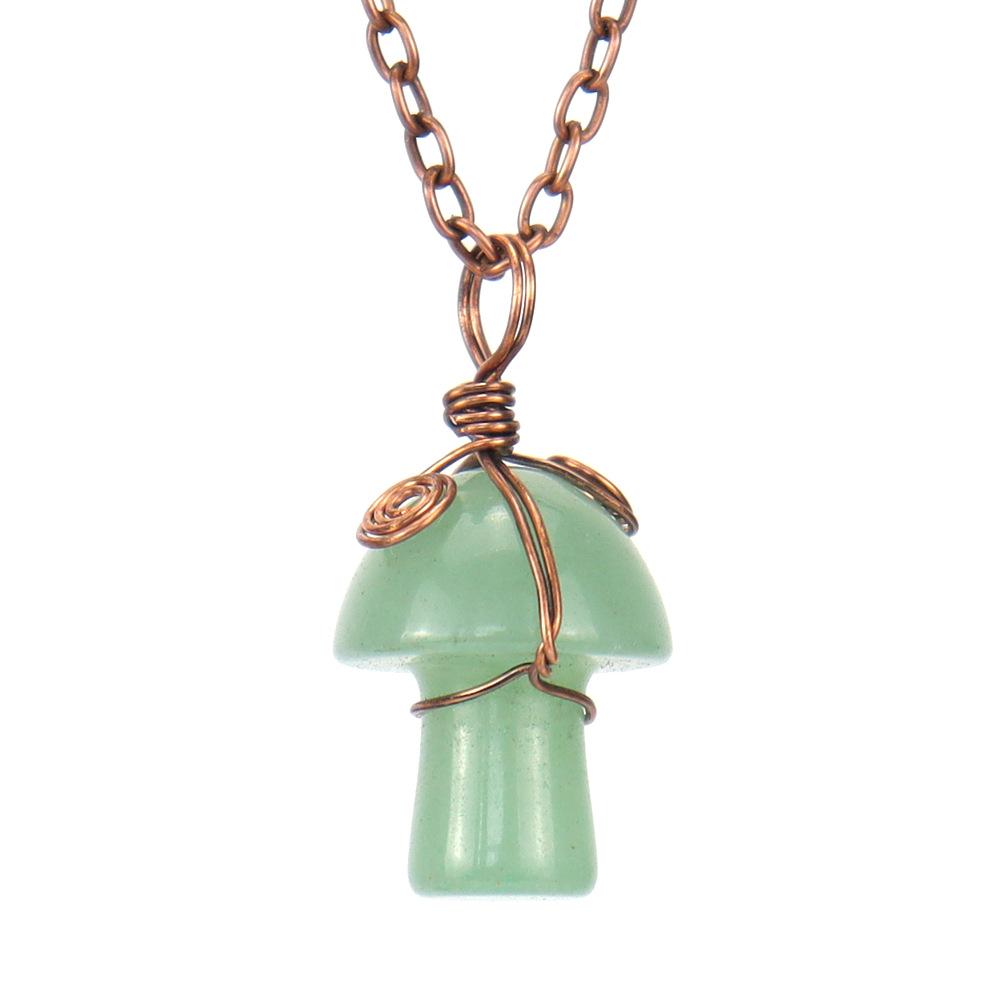 Hand-Wound Crystal Green Dongling Agate Small Mushroom Pendant Necklace Jewelry N586