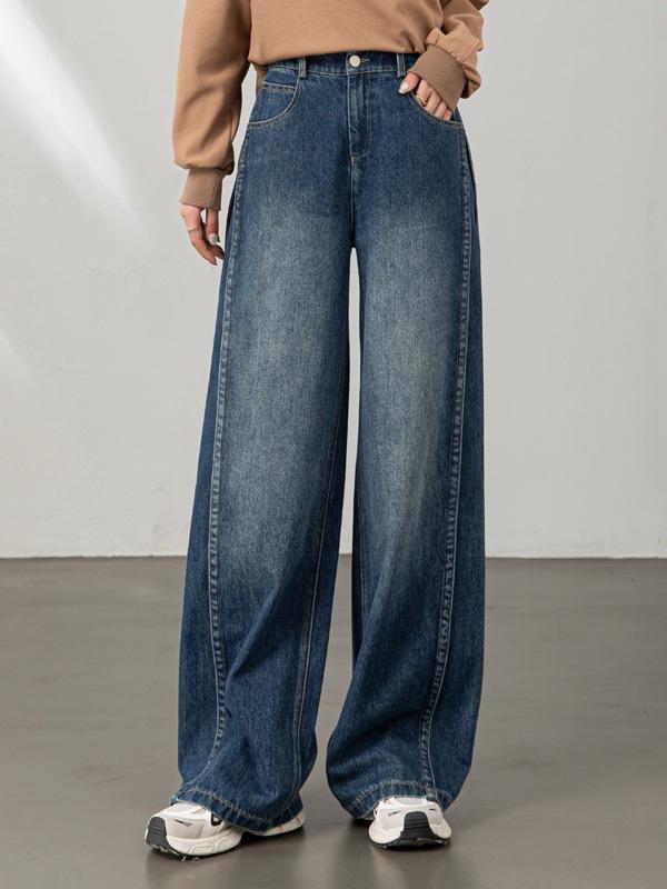 Women's High Waist Wide Leg Jeans - Autumn Retro Style, Loose Fit, Slimming Denim Pants.