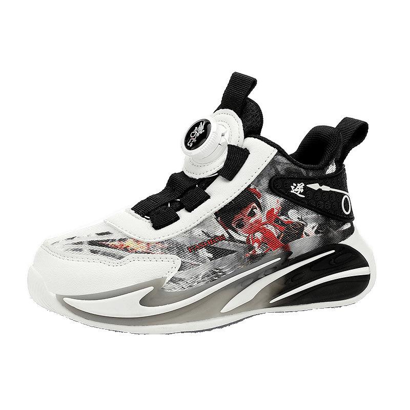 Children's Basketball Shoes Double Mesh Breathable Year of the Snake New Boys Button Sneakers Friction Sound Outdoor Running Shoes