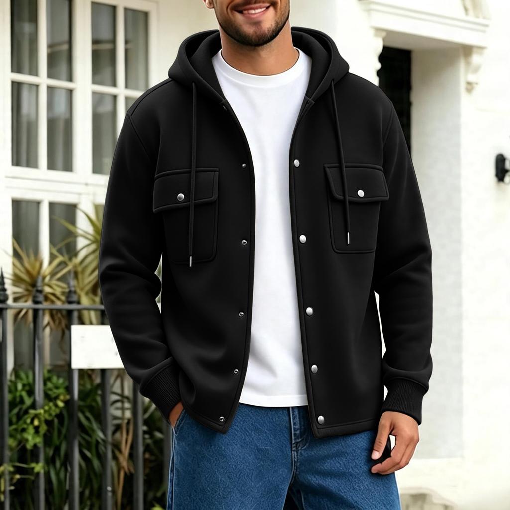 Men's Button Hoodie with Pockets Long Sleeve Casual Fashion