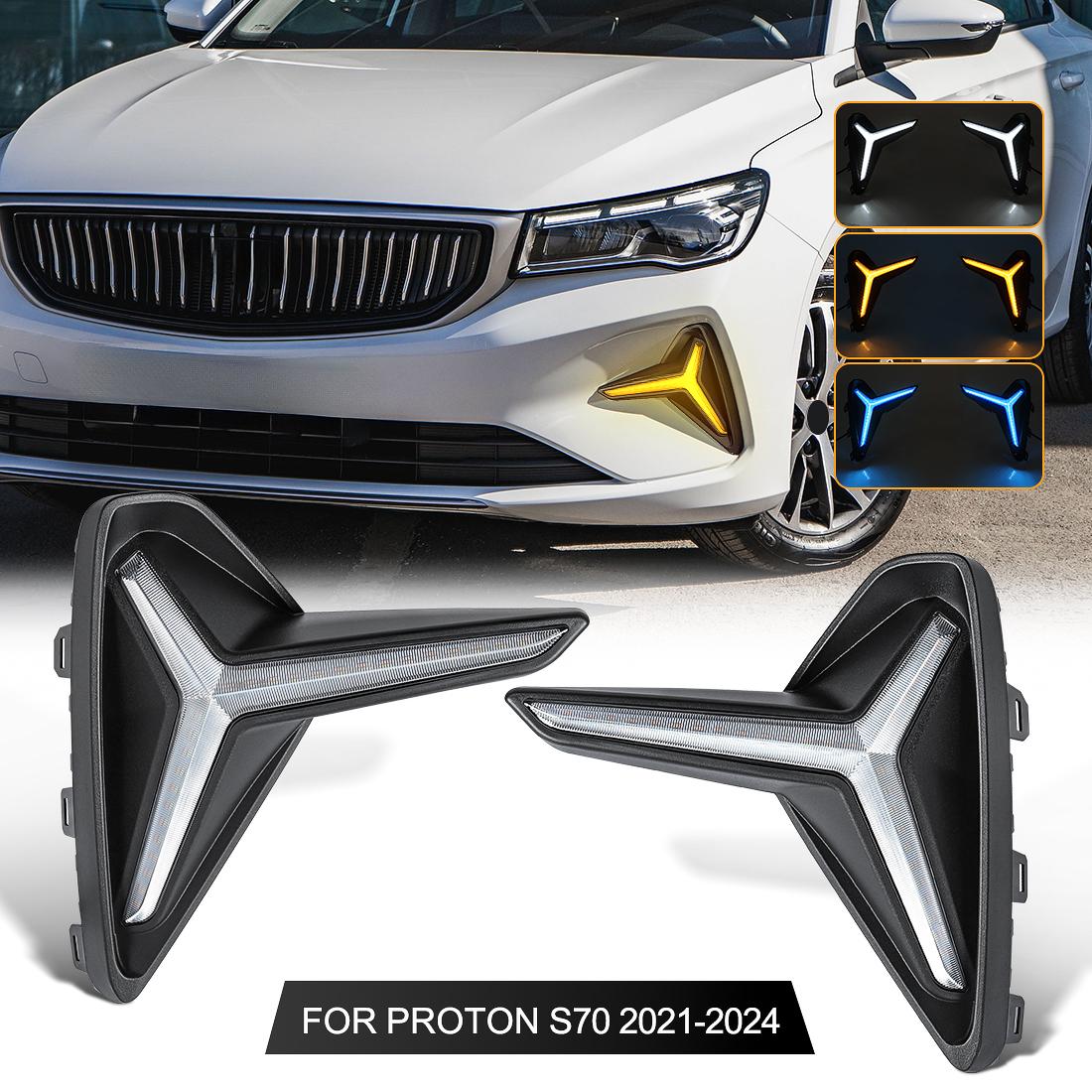

2pcs DRL For Geely Emgrand/ Proton S70 2024 Daytime Running Light Front Bumper Headlight Turn Signal Fog Lamp white yellow blue