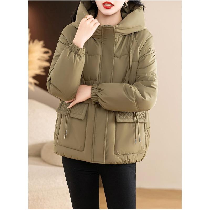 Winter Thickened Down Cotton Coat for Mom Warm Loose Hooded Fashion Short Jacket