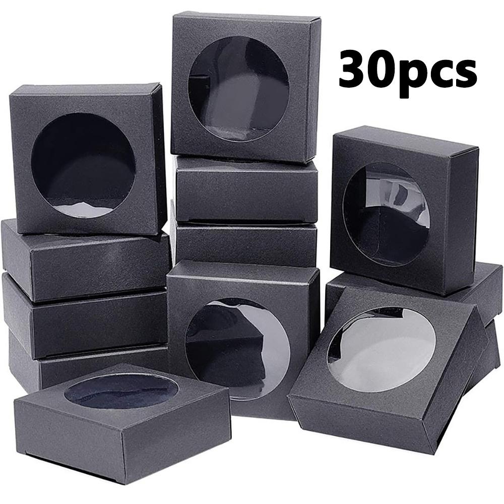 

30 шт. Складные коробки из крафт-бумаги с прозрачным окном, квадратные черные подарочные упаковочные коробки, самодельные коробки для подарков, упаковочные коробки 30pcs black