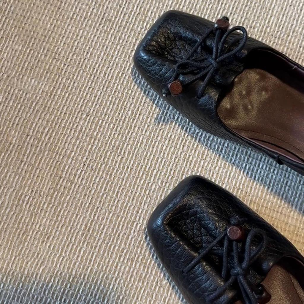 Retro square head bow inner height increase Mary Jane shoes shallow mouth one pedal commuter shoes