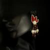 Baroque Pearl Stud Earrings & Red Hand-Woven Necklace Set