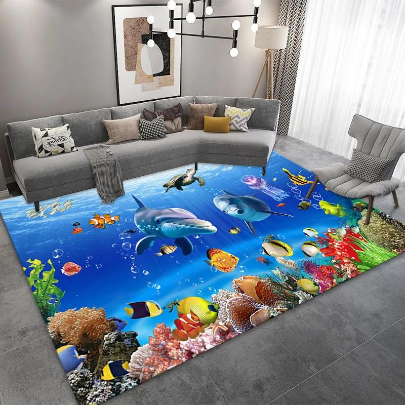 Peacock 3D Printing Carpet Living Room Coffee Table Floor Mat Bedroom Bedside Mats Corridor Anti-slip Decorative Rug Floor Mat