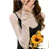 Women's Black High-Neck Mesh Base Layer Sweater with Fur Inner and Lace Gauze