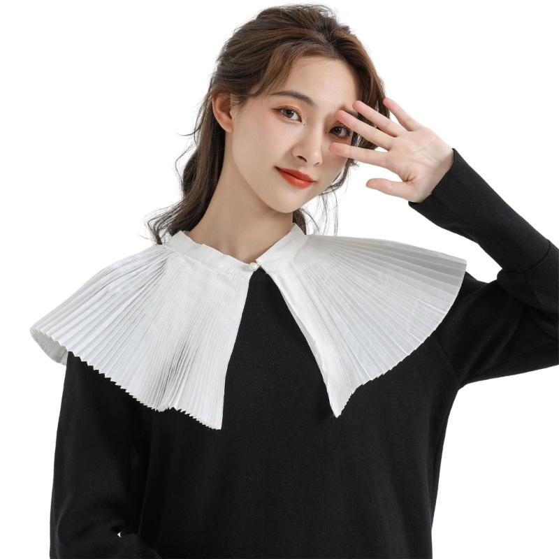 Women Girls Vintage Lolita False Fake Collar Shawl Sweet Ruffles Lace-Up Bow Decorative Necklace Choker Short Poncho