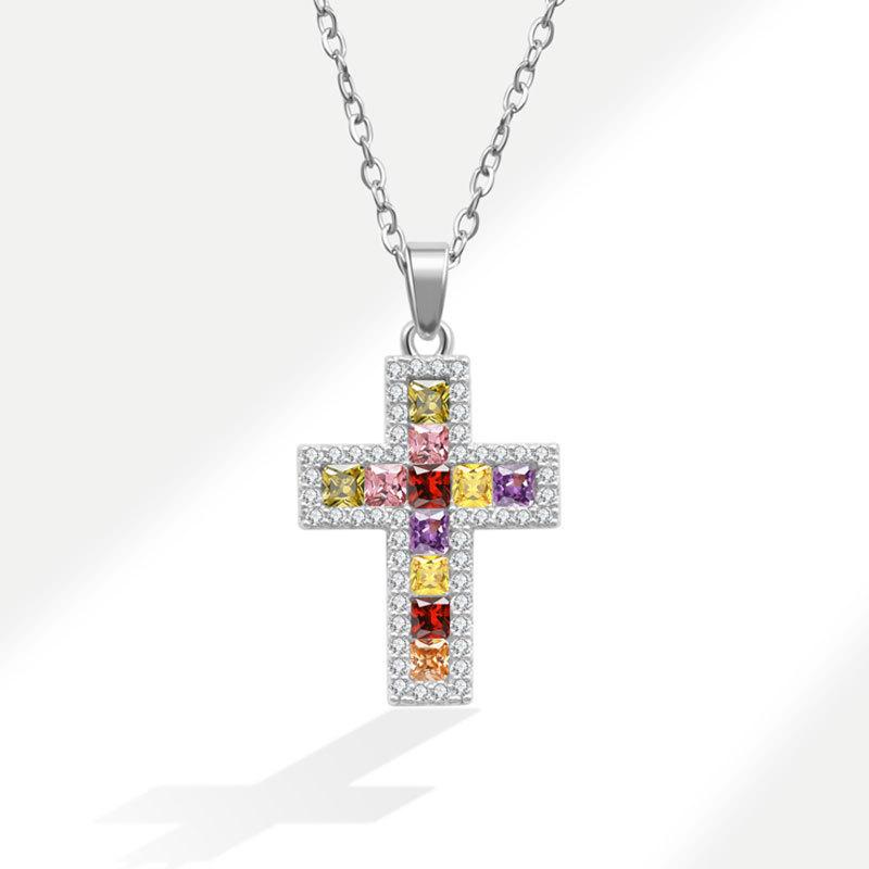 Heart Cross Zircon Pendant Necklace Delicate Clavicle Chain Fashionable Women Jewelry Accessory