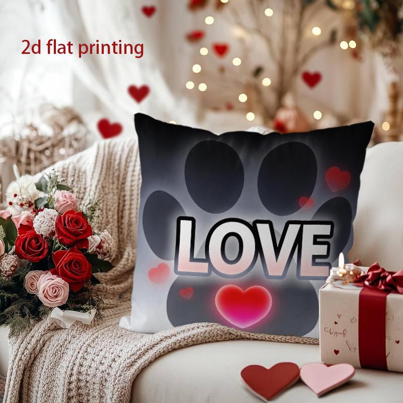 Glowing Paw Heart Love Pillow for Pet Lovers Pattern Cushion Cover Suitable for Sofa Bedroom Car Pillow Cover