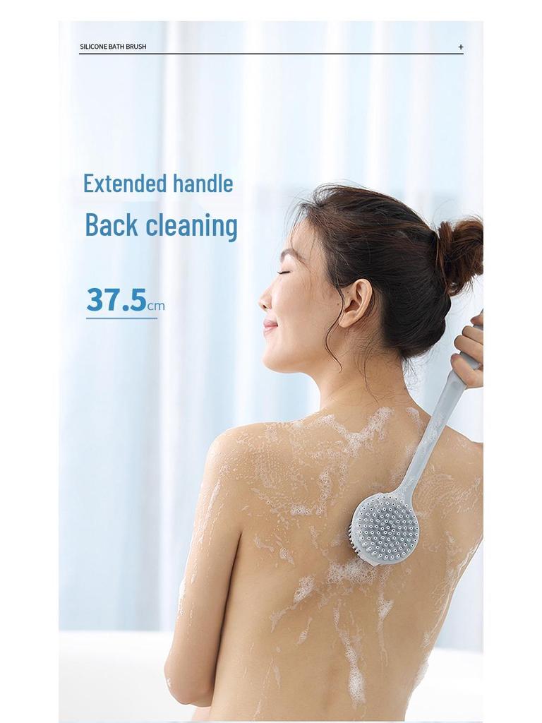 Silicone Long-Handled Bath Brush - Soft Bristle Back Scrubber for Easy Cleaning