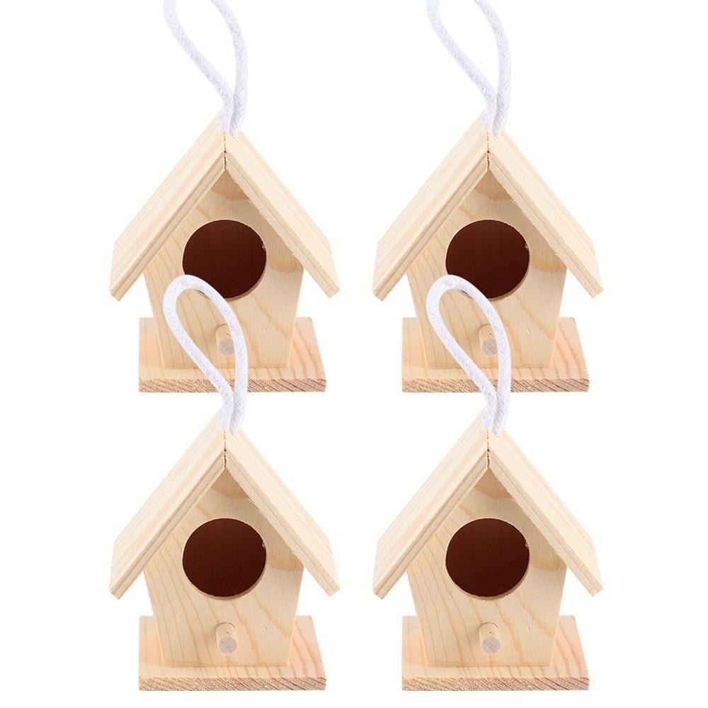 4Pcs Hanging Design Wooden Bird Cage Moisture Resistant Bird Nest Ornament Courtyard Ornament 4Pcs