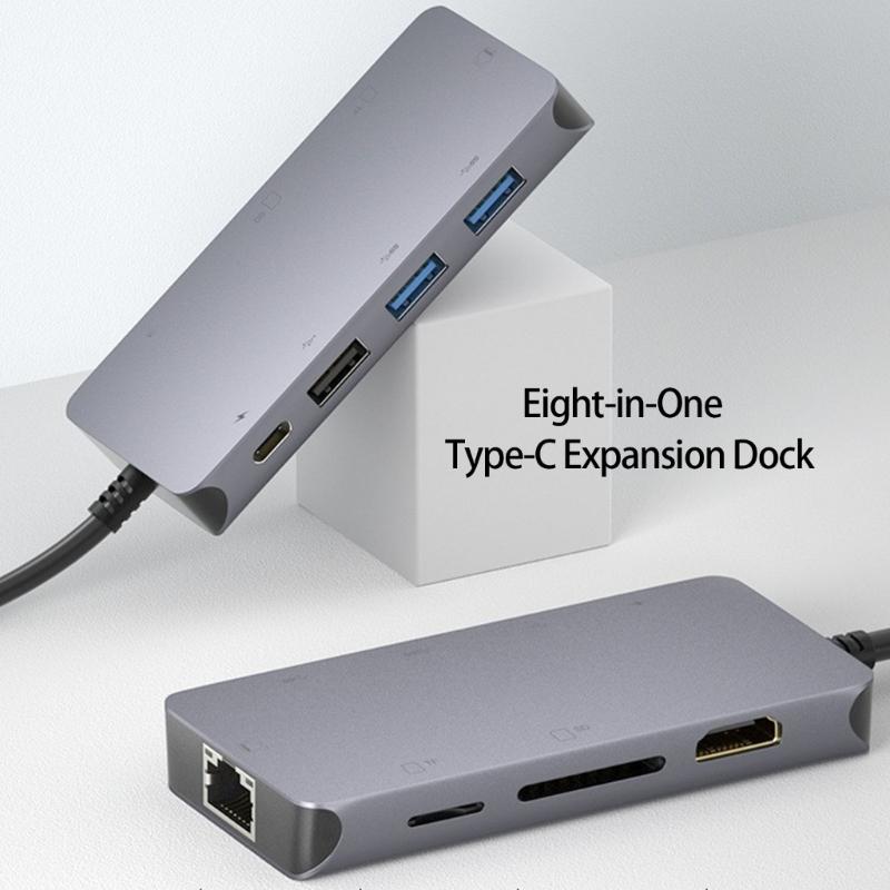 Fast Speed USB C Docking Station with HDTV 8K Support USB3.0 Port Gigabit Ethernet PD100W Fast Charging Card Reader