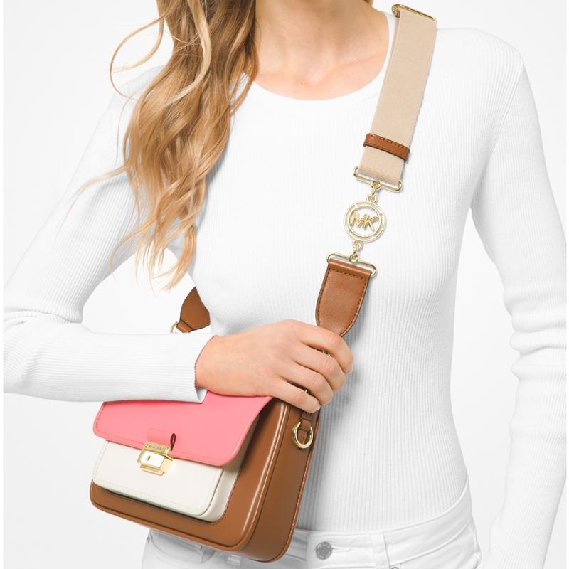 New MICHAEL KORS Bradshaw Cow Leather Shoulder Bag, Crossbody Bag Medium Size Women's Acorn Brown & Pink 30T1G2BM2L-986