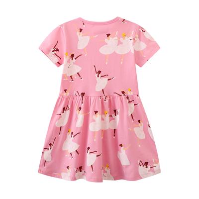 Summer New Children's Clothing Skirt European and American Style Cartoon Print Girls Short-sleeved Dress Knitted Cotton Round Neck Princess Skirt